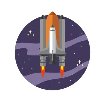 Space shuttle in flat style isolated on white background. Vector illustration Stock Illustration