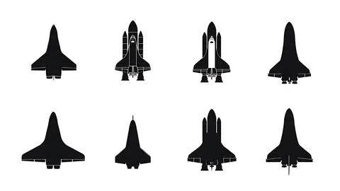 Space Shuttle in Flight Black Solid Silhouettes Collection Stockillustratie