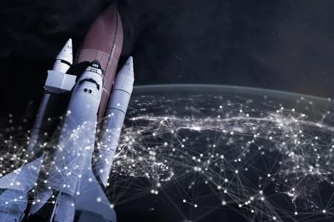 Space shuttle fly to the earth orbit Elements of this image furnished by NASA f Stock Photos