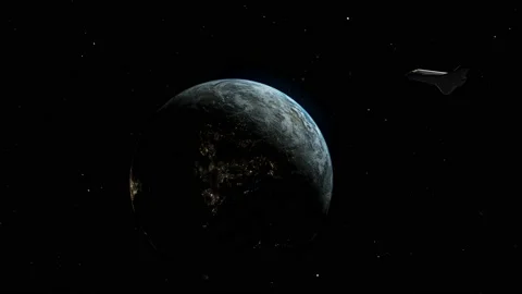 Space Shuttle flying close to planet earth Stock Footage 136244187