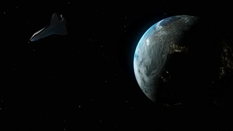 Space Shuttle flying close to planet earth Stock Footage 136244246