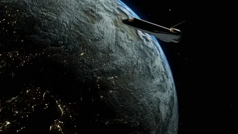 Space Shuttle flying close to planet earth Stock Footage 136244295
