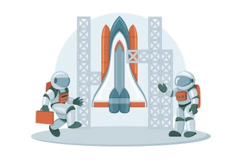 Space shuttle hero image. Spacecraft with rocket engines isolated on white イラスト素材