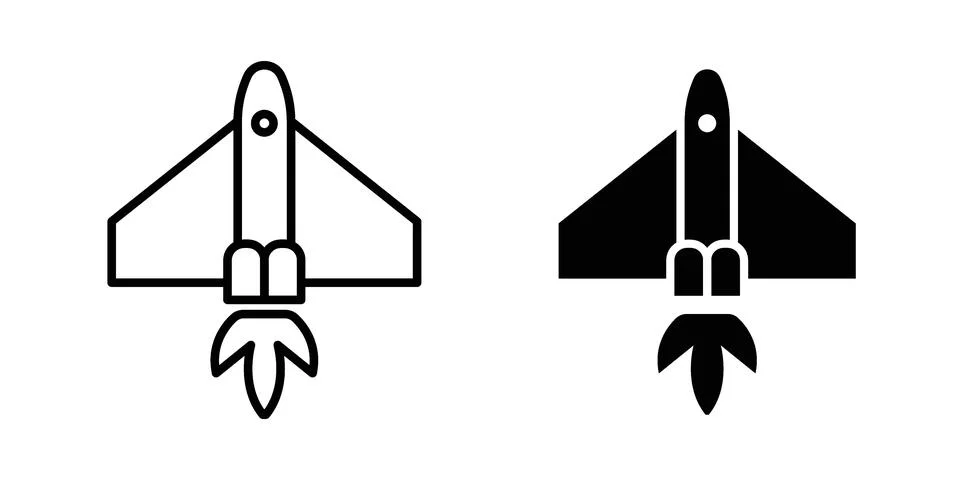 Space shuttle icon drawing lines. Silhouette style vector bundle Stock Illustration