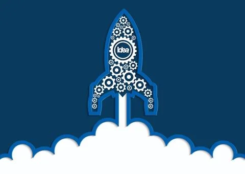 Space shuttle icon gear launch to the sky start up business concept. creative Stock Illustration
