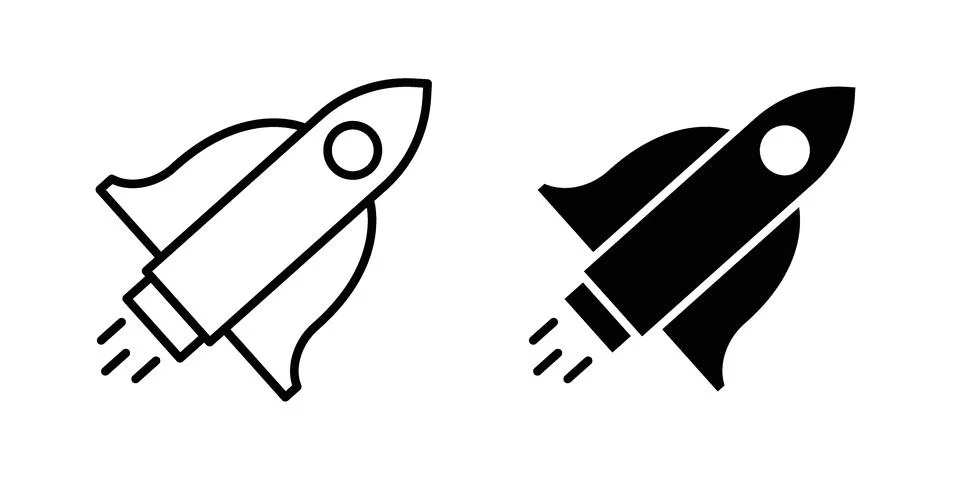 Space shuttle icon silhouette vector set. thin line pack Stock Illustration