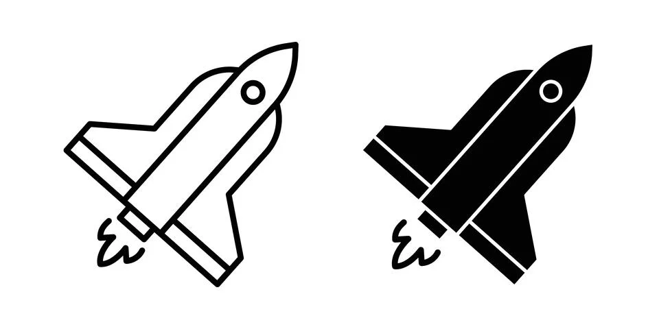 Space shuttle icon symbol. Flat and Stroke Vector illustration Stock Illustration