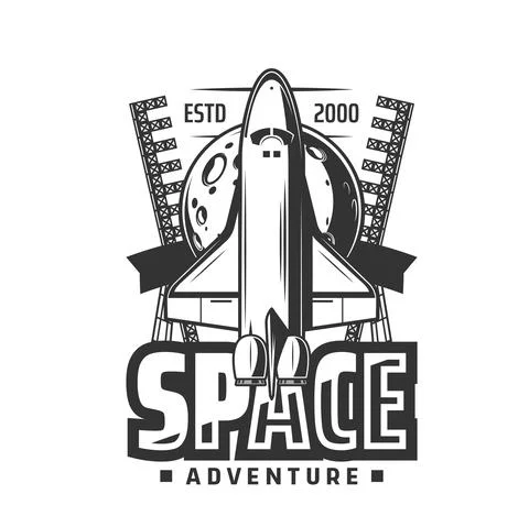 Space shuttle icon vector rocket on start and moon Ilustração Stock