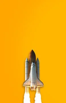 Space Shuttle isolated on yellow background. Elements of this image furnished Foto stock
