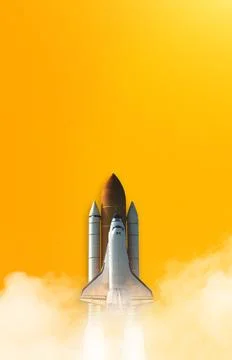 Space Shuttle isolated on yellow background. Elements of this image furnish.. Foto stock