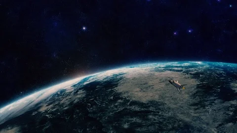 Space Shuttle Launch Animation, Earth sunrise space view, Elon Musk shuttle Stock Footage 102189472