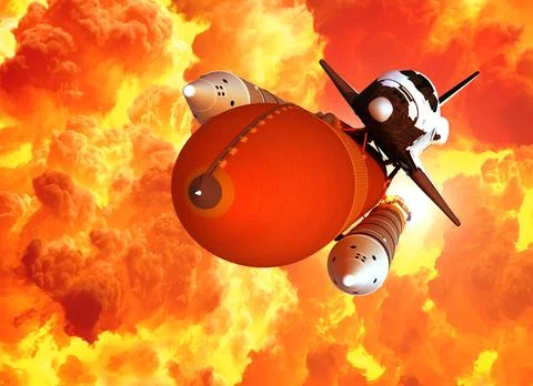 Space shuttle launch in the clouds of fire Stock Illustration