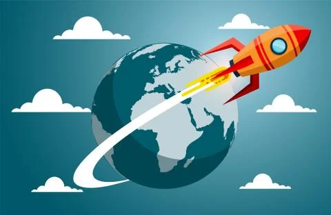 Space shuttle launch from the earth. creative idea. icon. flat design illustr Stock Illustration