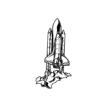 Space shuttle launch hand-drawn illustration. Vector icon design. Stock Illustration
