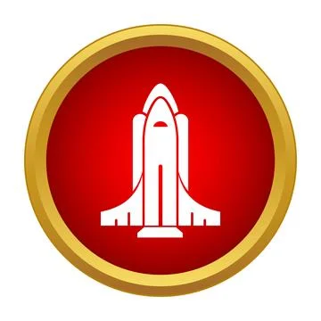 Space shuttle launch icon inside red gold circle Stock Illustration