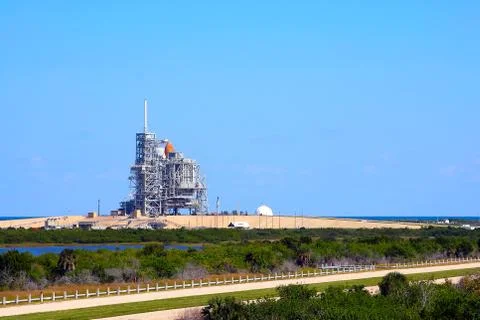 Space shuttle on launch platform Stock Photos