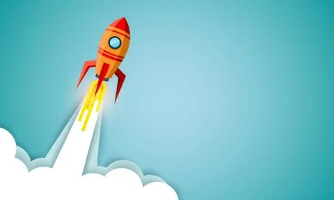 Space shuttle launch to the sky on background blackboard. start up business c Stock Illustration