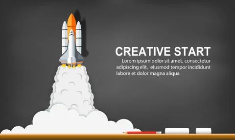 Space shuttle launch to the sky on background blackboard. start up business c Stock Illustration