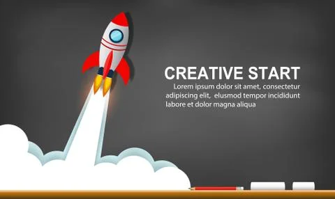 Space shuttle launch to the sky on background blackboard. start up business c Stock Illustration