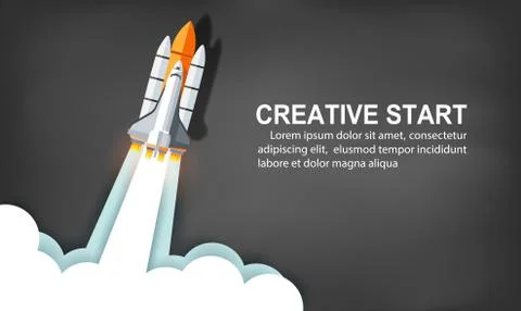 Space shuttle launch to the sky on background blackboard. start up business c Stock Illustration