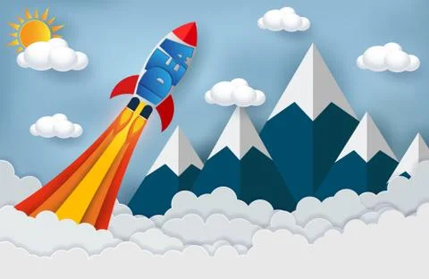 Space shuttle launch to the sky. cloud Mountain. start up business finance co Stock Illustration