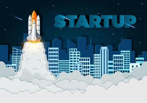 Space shuttle the launch to the sky Full of stars at night With the city in t Stock Illustration