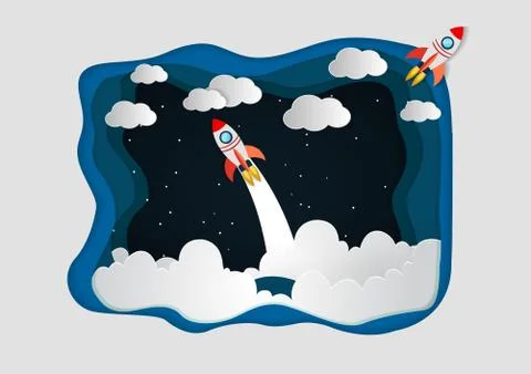 Space shuttle launch to the sky, start up business concept, vector art illust Stock Illustration