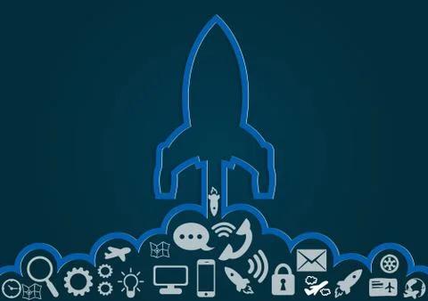 Space shuttle launch to the sky, start up business concept , vector art and i Illustrazione stock
