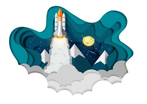 Space shuttle launch to the sky, start up business finance concept , vector a Stock Illustration