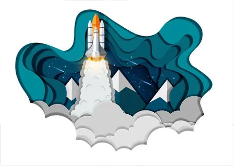 Space shuttle launch to the sky, start up business finance concept , vector a Stock Illustration