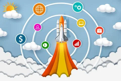 Space shuttle launch to the sky. start up business concept ,financial idea ar Stock-Illustration