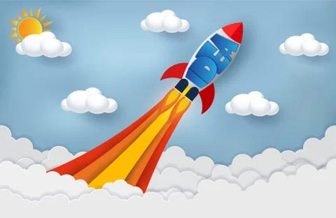 Space shuttle launch to the sky. start up business finance concept. competing Stock-Illustration