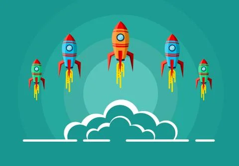 Space shuttle launch to the sky while flying above a cloud. start up business Ilustración de archivo