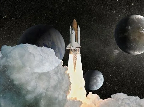 Space Shuttle Launch.Deep space. Beauty of endless universe. Elements of this Stock Photos