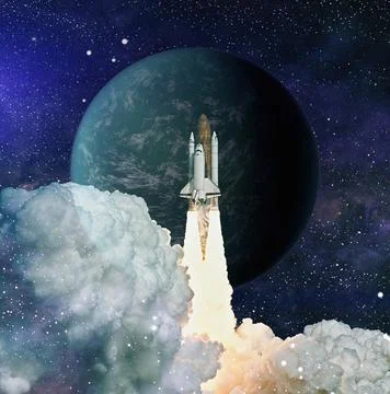 Space Shuttle Launch.Deep space. Beauty of endless universe. Elements of this Stock Photos