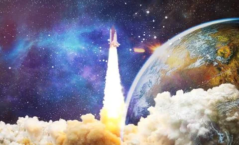 Space Shuttle Launch.Deep space. Beauty of endless universe. Elements of this Stock Photos