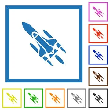 Space shuttle with launchers flat framed icons イラスト素材