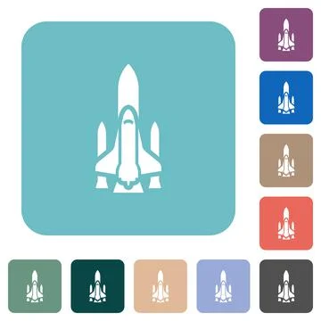 Space shuttle with launchers rounded square flat icons Stock Illustration