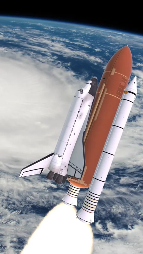 Space Shuttle Launching over earths atmosphere and hurricane. Stock Footage 312517330