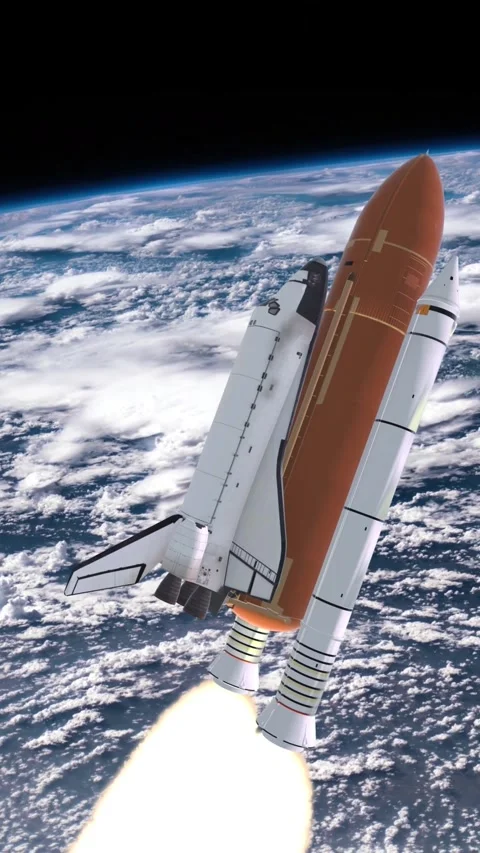 Space Shuttle Launching over earths atmosphere and hurricane. Stock Footage 312518230