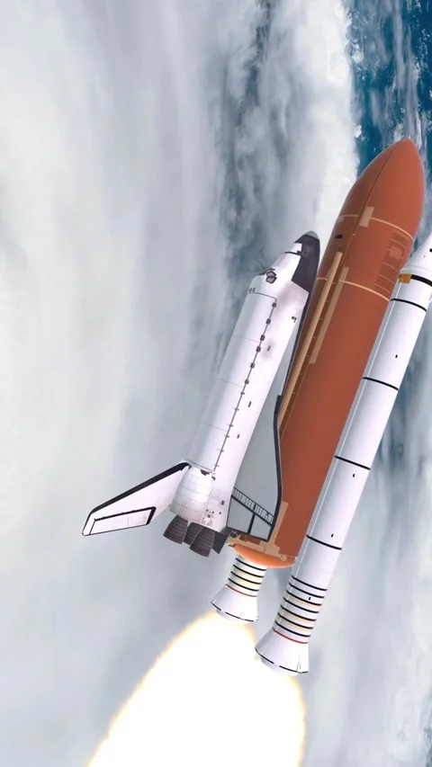 Space Shuttle Launching over earths atmosphere and hurricane. Stock Footage 312518243