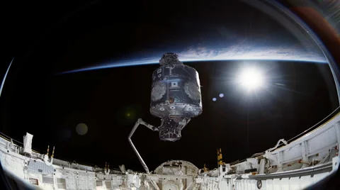 Space Shuttle Launching Satellite from Shuttle Bay Vídeo Stock 1181300