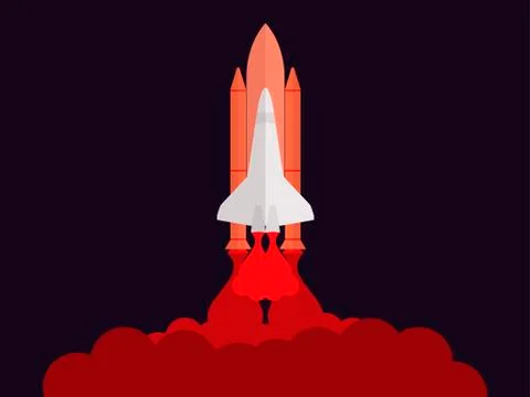 Space shuttle. Launching the satellite. Take-off space ship. Vector illustr.. Stock-Illustration