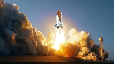 Space Shuttle launching in slow motion. Elements of this video furnished by NASA Stock Footage 109608978