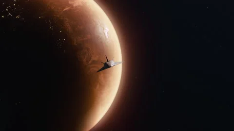 The space shuttle leaves the planet mars. concept of the future development o Stock Footage 145169978