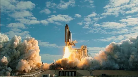 The Space Shuttle lifts off from the launch pad. Stock Footage 119224035