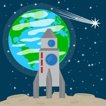 Space shuttle on the moon Ilustração Stock