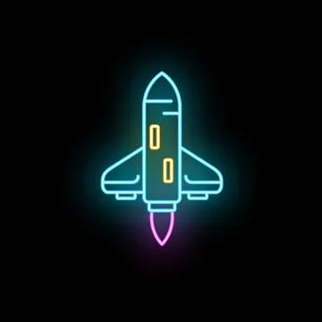 Space shuttle neon icon launching startup concept Stock Illustration