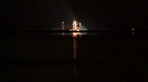 Space Shuttle Night Launch Attempt Stock Footage
