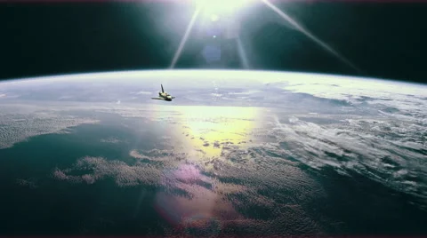 Space shuttle in orbit over earth. 4K. Stock Footage